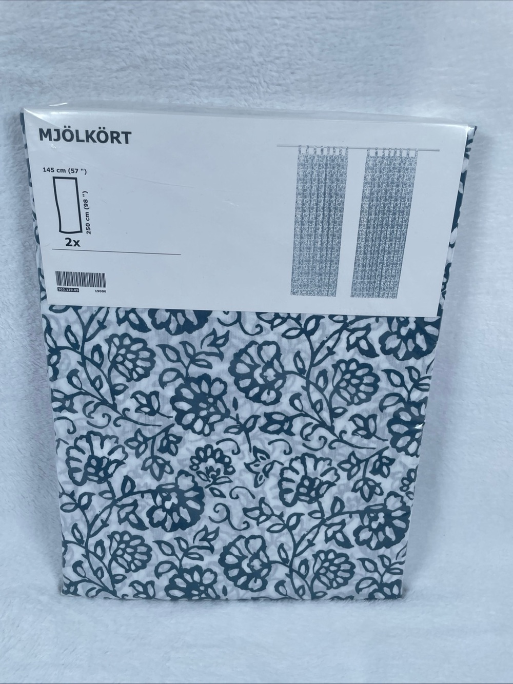 New! IKEA Mjolkort Floral Curtain Panels 57 x 98 Tab Top 303.129.05 Blue/White